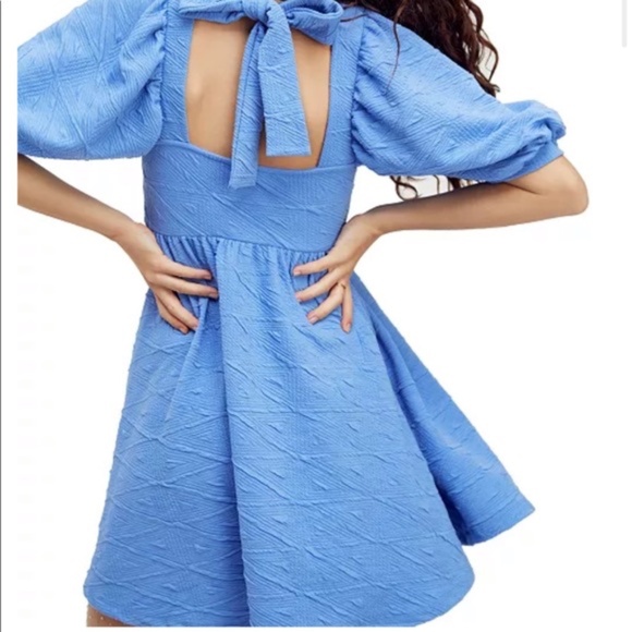 Free People puff sleeve 'Violet Mini Dress' with tie in back - Picture 6 of 8